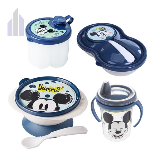 Imagem 5 de 5 de Kit Baby Mickey Tigela Ventosa Dosador Pote Papinha Caneca