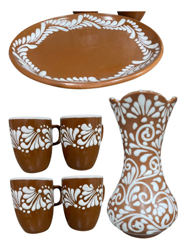 Juego De Vajilla Con Florero Talavera 6 Pzs Marrón Talavera