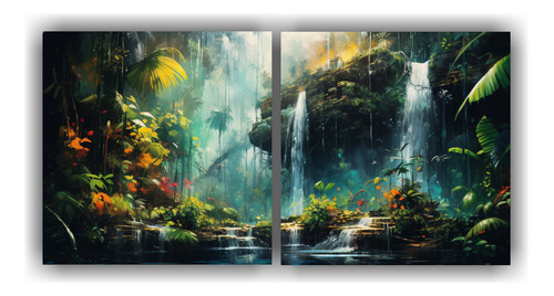 160x80cm Cuadros Cascada En Paraíso Amazónico Flores