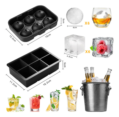 2pcs Molde Cubitos De Silicona De Hielo Negro,circulo Y Cubo