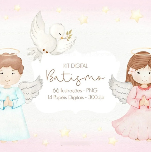 Kit Imagenes Png Bautismo Angelitos Nene Nena Acuarela 02