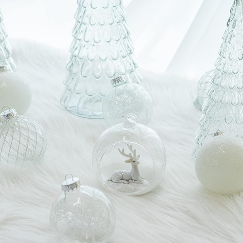 Divinas Esferas De Navidad Blancas Grandes Vidrio Transparen