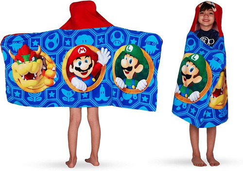 Toalla Con Capucha Para Baño Y Playa Mario Bros Algodón Suav