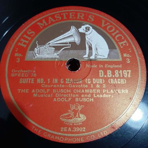 Pasta Adolf Busch Chamber Players Bach 3-4 Master Voice Tc68