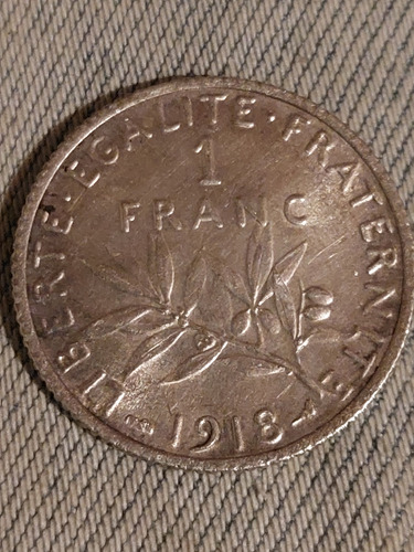 Moneda De Francia 1 Franco 1918 Plata 0,835 Grms 5 Km#844