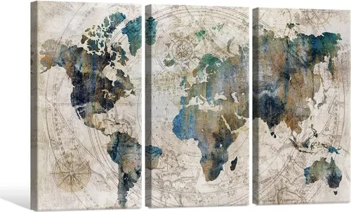 Goldfoilart Vintage World Map Canvas Wall Art Póster Grande