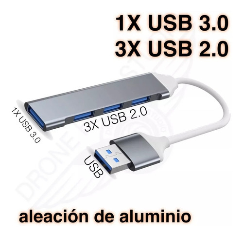 Hub Usb 3.0 Multi Splitter Adaptador Otg 4 Puertos Aluminio