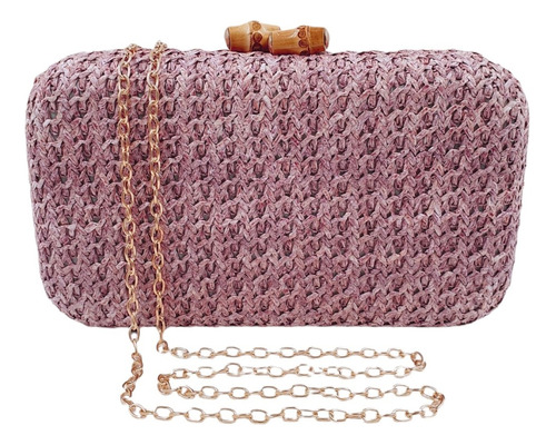 Bolsa De Festa Clutch Carteira Ráfia Palha Casamento Alça Cor Roxo Claro