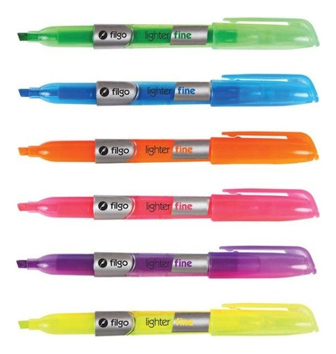 Resaldador Filgo Fino Punta Biselada Pack X6 Colores Fluor