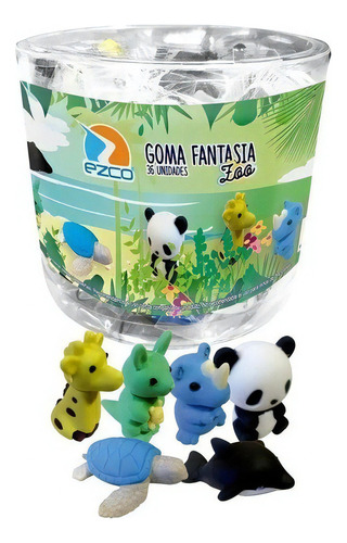 Goma Ezco Fantasia Animales Zoo X 6 Unidades