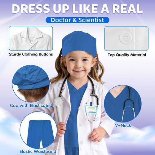 Disfraz De Doctor Riorand Para Niños Con Estetoscopio, Bata