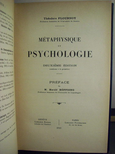 Adp Metaphysique Et Psychologie Theodore Flournoy / 1919