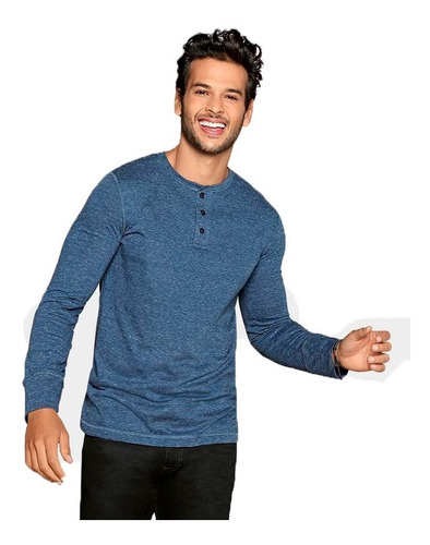 Playera Manga Larga Cuello V Henley Hombre Moda Largas Sexy - $ 299.00