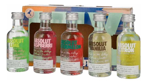 Pack De 5 Botellitas De Vodka Mix Miniatura Vodka Absolut 