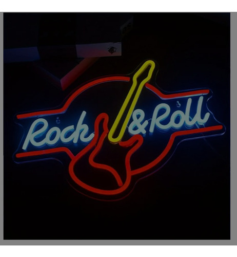 Letrero Led Neon Rock And Roll Musica Guitarra Ancho 50cm