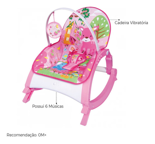 Cadeirinha De Descanso Musical Com Bandeja Alimentação Rosa