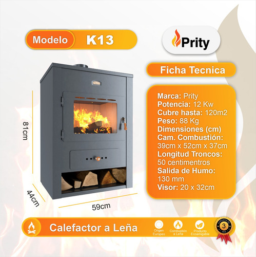 Calefactor Leña 120 M2+kit Techo Completo+parrilla De Regalo