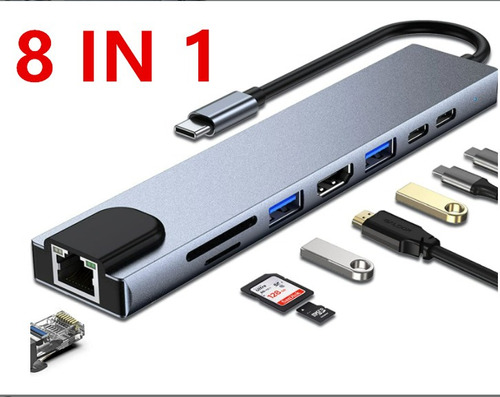 Hub Tipo C, Adaptador Usb C A Hdmi 8 En 1 Con Ethernet