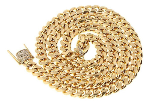 Cadena Cubana Dorada De 8 Mm De Ancho De Acero Inoxidable De