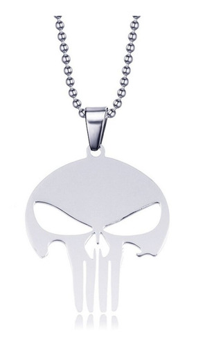 Collar The Punisher Color Plata Acero Inoxidable Para Hombre
