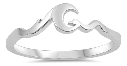 Luna Wave Ocean Dainty Simple Anillo De Banda De Plata De Le