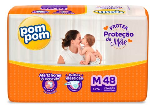 Fralda Pom Pom Protek Proteção De Mãe Mega M - 48 Unidades Gênero Sem gênero