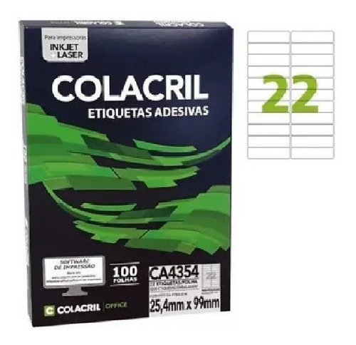 Etiqueta Colacril A4354 (25,4 X 99 Mm) - Cx C/ 100 Fls Cor Branco