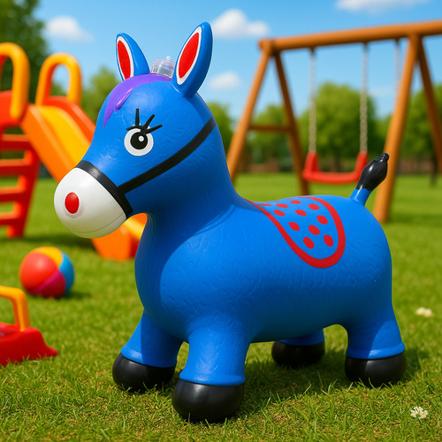 Cavalinho Upa Upa Brinquedo Infantil Pula Pula Som Pocotó Inmetro Burrinho Com Led Avant Distribuidora Cor Azul