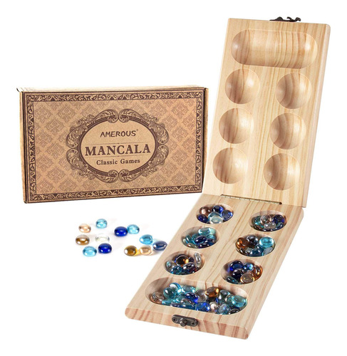 Amerous Juego De Mesa De Madera De Mancala, Tablero Plegabl