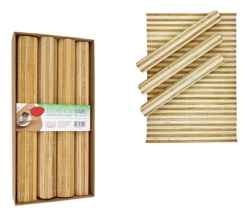 Jogo Americano Cozinha Bambu Esteira 4 Pçs Mesa De Jantar