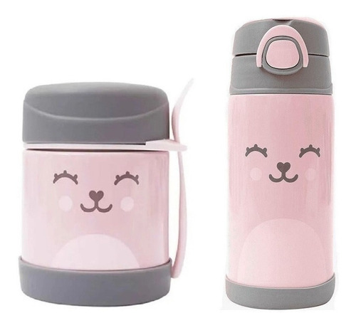 Imagem 1 de 10 de Pote Térmico + Garrafa Térmica Rosa Gumy Buba ®