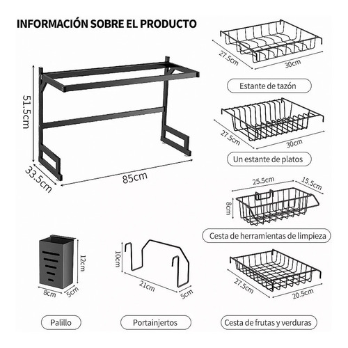 Imagen 3 de 10 de Escurridor Seca Platos Vajilla Acero Inoxidable 2 Pisos 85cm