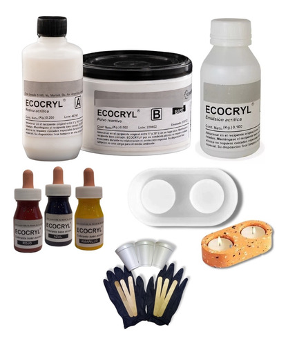 Kit Ecocryl 700gr + Molde Porta Vela Doble + Colores + Laca
