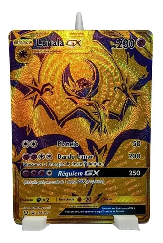 Carta Pokémon Lendário Lunala Gx Dourada Sol E Lua