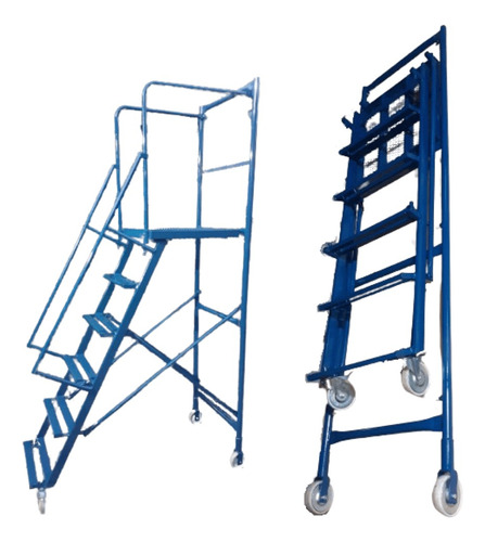 Escalera Rodante Tipo Burro, Plegable De 1.50 M Tallertecno Color Azul