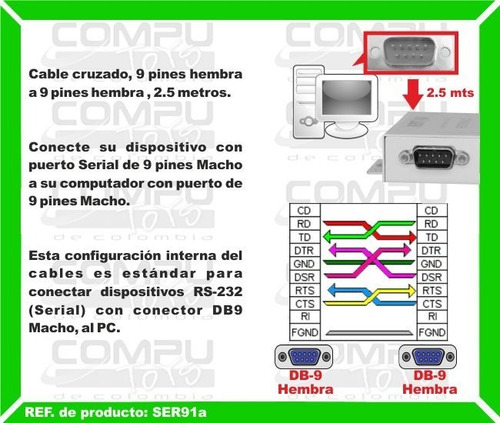 Imagen 3 de 6 de Cable Serial 9 Pines H- H 2.5m Ref: Ser91a Computoys Sas