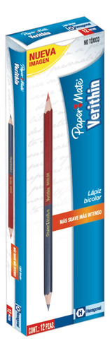 Caja 12 Lápices Bicolor Lapiz Rojo Azul Paper Mate Verithin