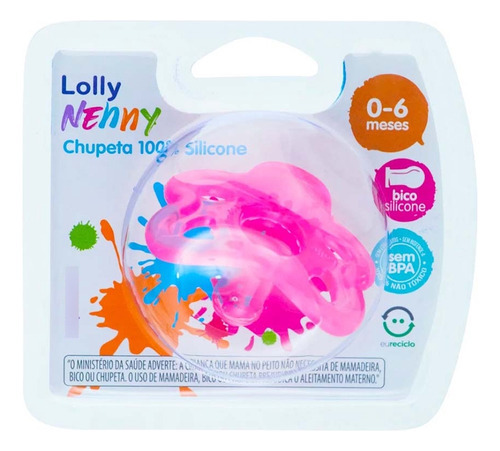 Chupeta Lolly Nenny 0-6 100% Silicone Rosa