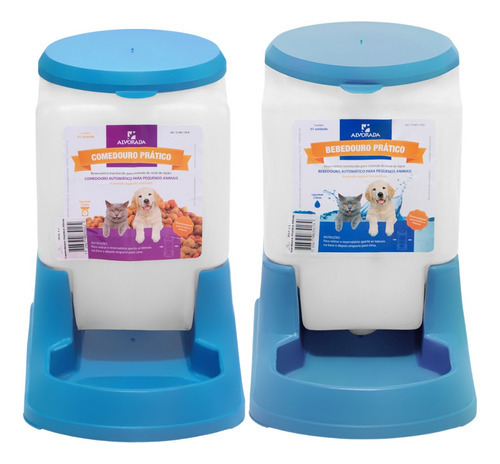 Kit Comedouro Bebedouro Cães 3 Litros Automático Cor Azul