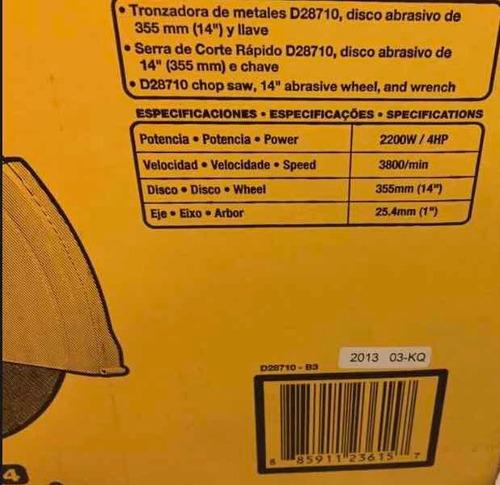 Tronzadora De 14 Pulgadas 2200w Dewalt D28710