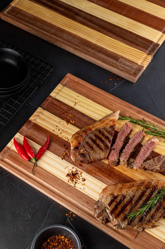 Kit Tábua De Corte De Carne 45cm Com Garfo E Faca Churrasco