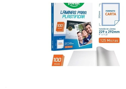 Lamina Plastificar 125micras 229x292mm 100pz Carta Al Mayor