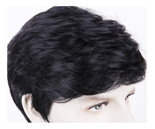 Imagen 3 de 9 de Peluca Para Hombre, Natural, Negra, De Fibra Corta, Para Hom
