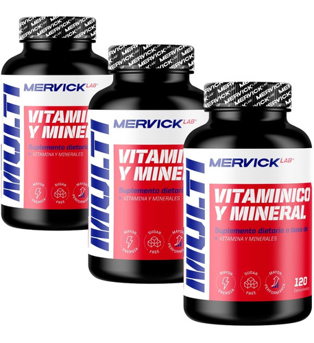 3 Vitaminas Minerales Mervick Plan 3 Meses 120 Tabs C/u