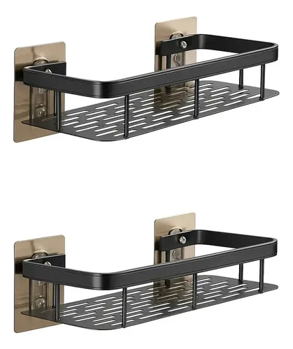 Kit 2 Suporte Porta Shampoo Sabonete Banheiro Adesivo Parede Sem Furos Box Luxo Cor Preto Brielli Home