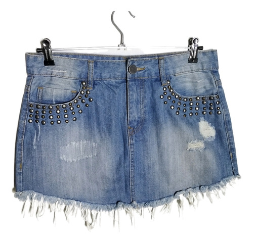 Pollera De Jean Mini Boho Con Tachas 40 Equivale A Un 26