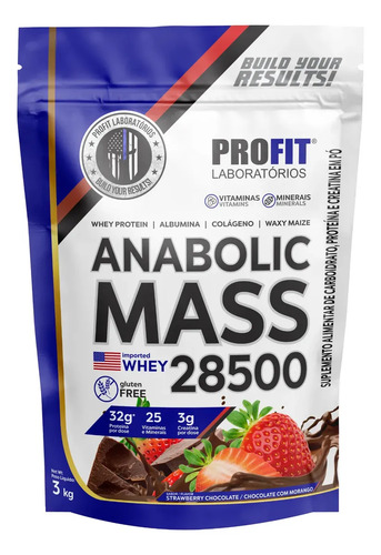 Hipercalórico Anabolic Mass 28500 3kg Profit Labs Sabor Chocolate com Morango