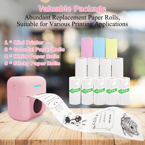 Vicbear Mini Impresora Portátil, Impresora De Pegatinas Sin
