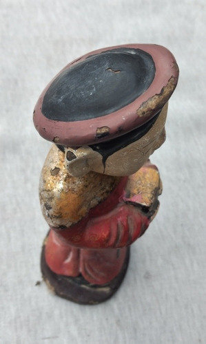 Antiguo Personaje Chino Policromatico, Siglo Xix, Madera (Usado)