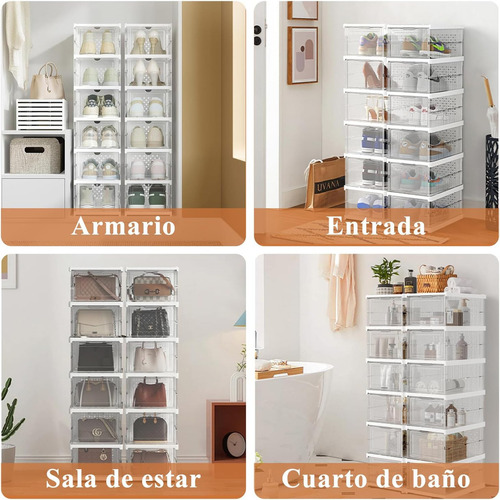 Atfast Zapatero vertical apilable caja de zapatos de tenis de 6 niveles color blanco